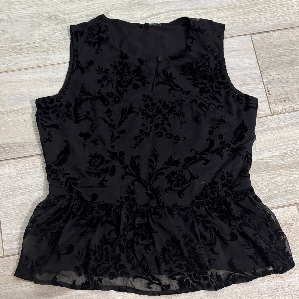 Benetton Elegant Black Sleeveless Top Sz. M